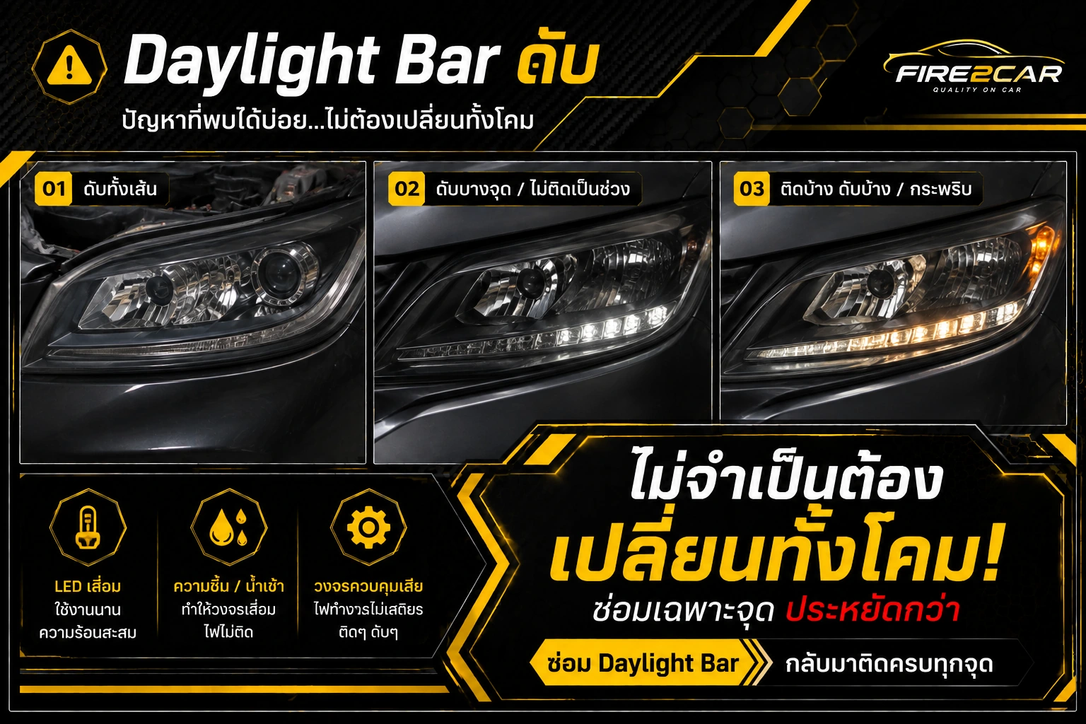 ไฟ Daylight Bar ดับ ติดๆ ดับๆ