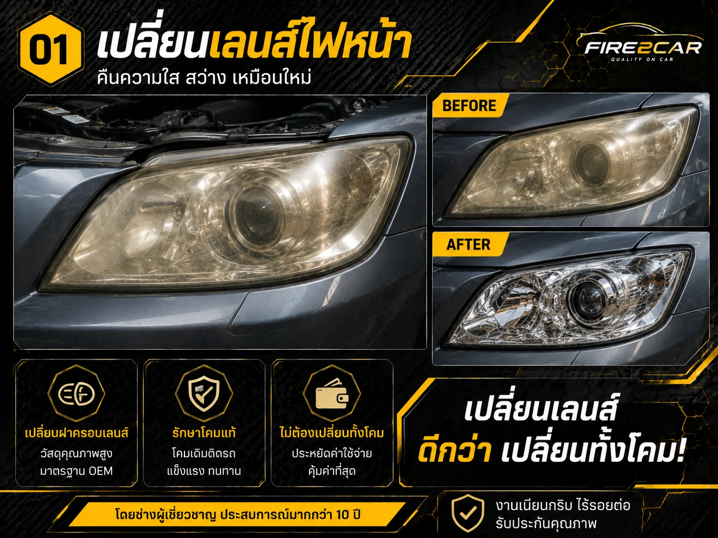 เปลี่ยนเลนส์ไฟหน้ารถยนต์